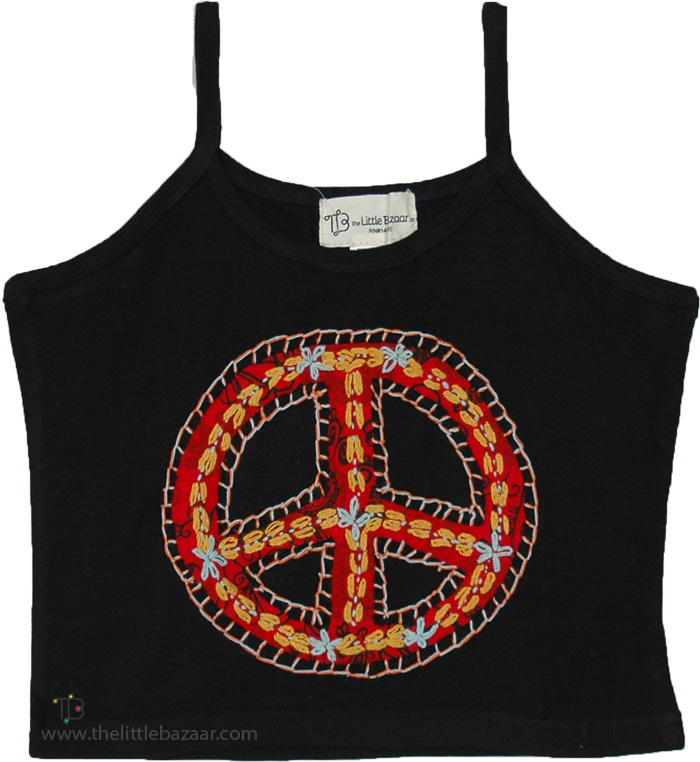 Red Peace Logo Hippie Crop Tank Top