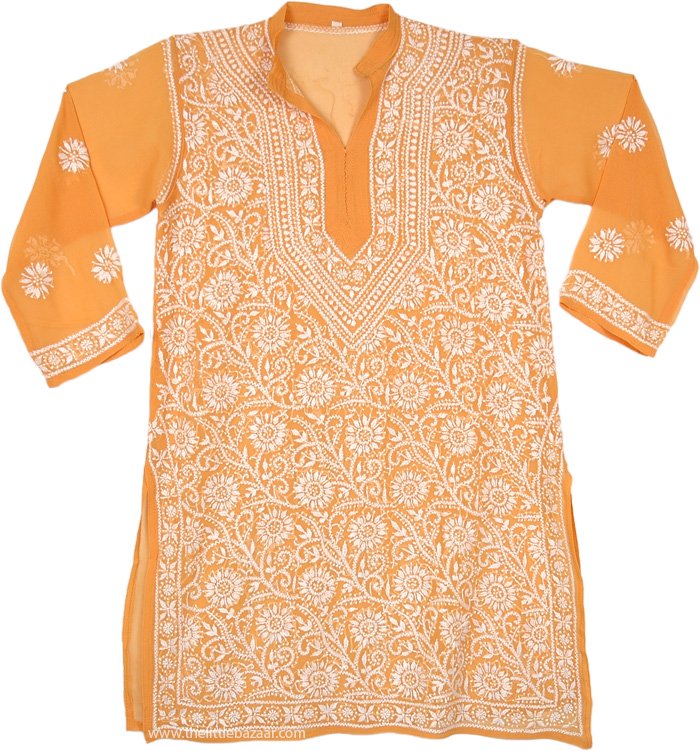 Princeton Orange Embroidered Sheer Tunic | Tunic-Shirt | Orange ...