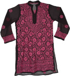 Sheer Black Tunic with Pink Floral Embroidery [4527]