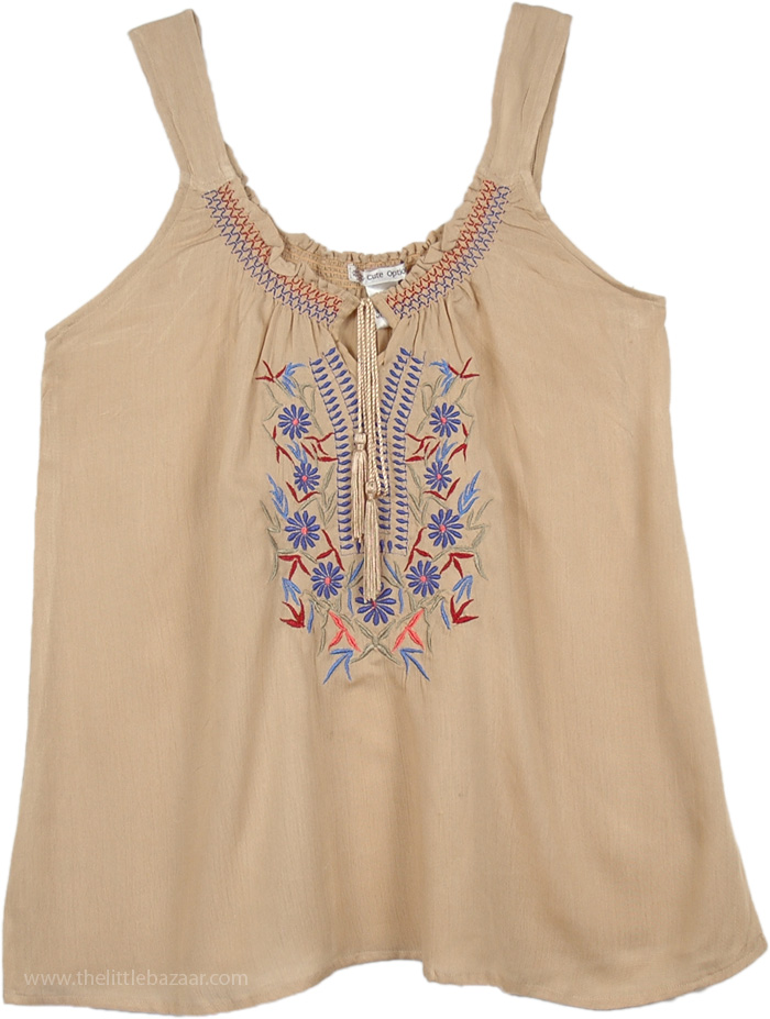 Born in The Midwest Beige Tank Top | Tunic-Shirt | Beige