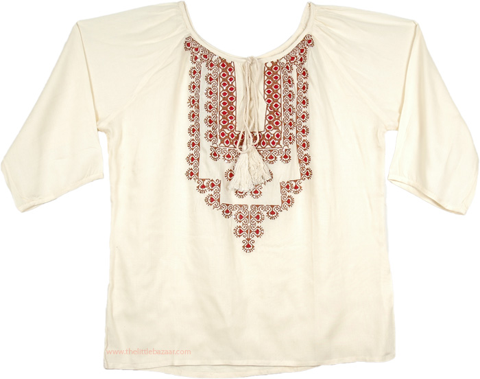 Pearly Embroidered Womens Tunic Top