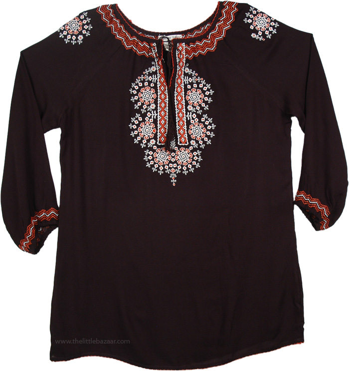 Onyx Full Sleeve Floral Embroidered Tunic | Tunic-Shirt