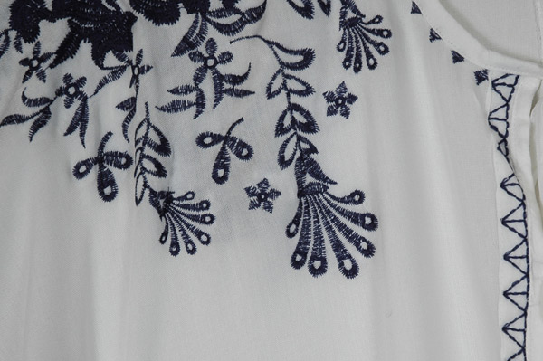 White Blue Embroidered Peasant Blouse