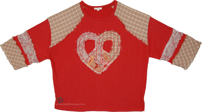 Crimson Heart Patch Oversized Boho Top