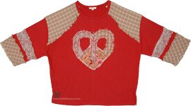 Crimson Heart Patch Oversized Boho Top