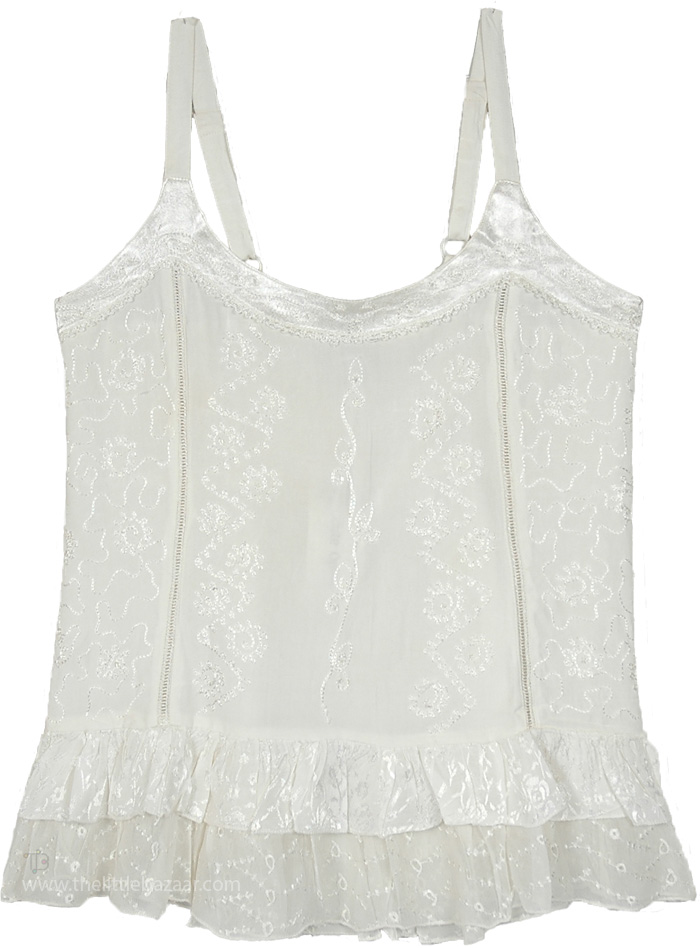 White Dove Sequin Embroidered Medieval Tank Top