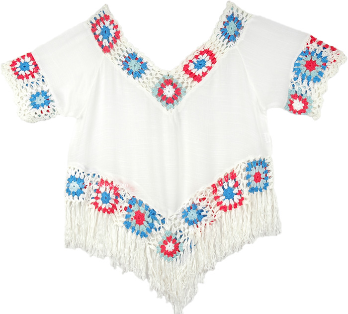 White Crop Top with Crochet and Fringe