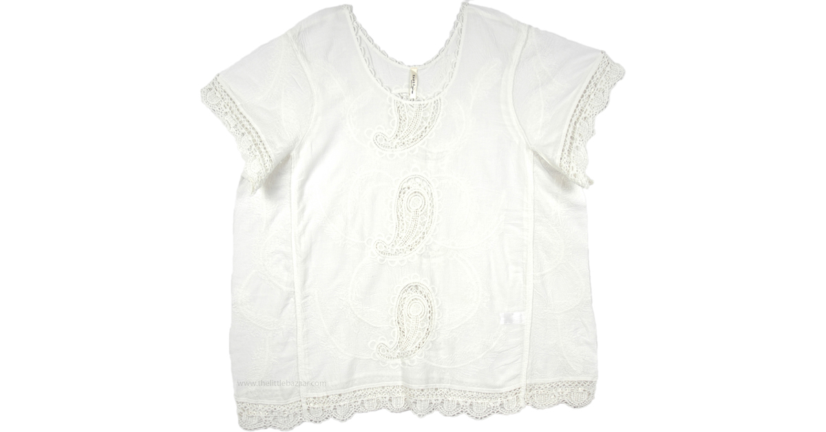 Self Embroidered Cutwork White Boho Blouse | Tunic-Shirt