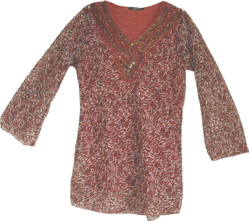 Red Tunic in Chiffon Fashion Wear