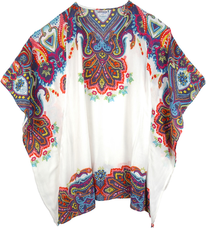 Folky Flowers Designer Poncho in White