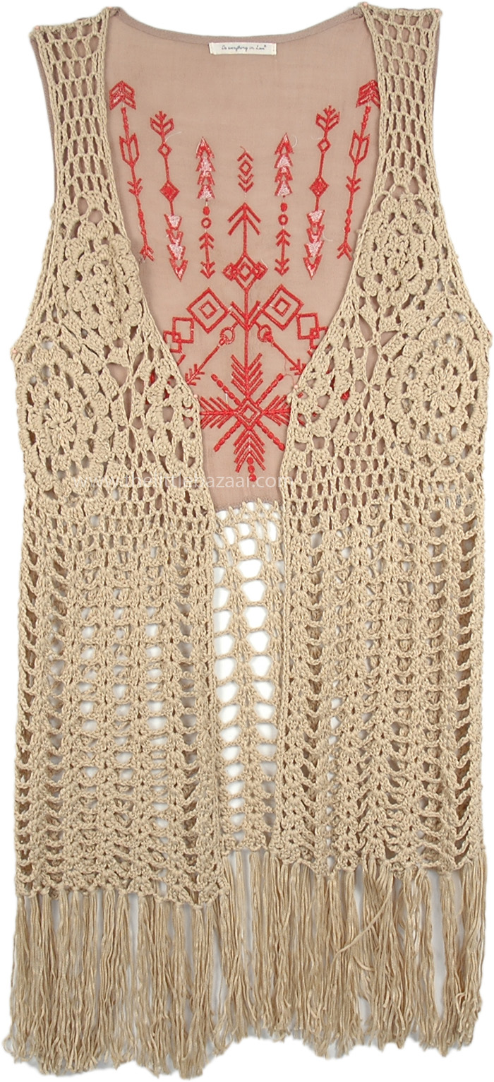 Fitshinling Bohemian Crochet Camisole Handmade Fringe Irregular