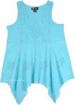 Malibu Blue Embroidered Sleeveless Asymmetrical Hem Top