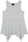 Snow White Asymmetrical Hem Sleeveless Top with Embroidery