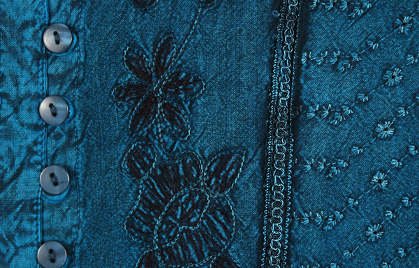 Embroidered Medieval Vintage Sleeve Top in Elm Blue