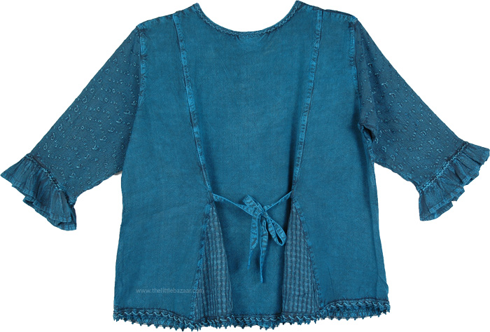Embroidered Medieval Vintage Sleeve Top in Elm Blue | Tunic-Shirt ...