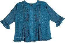 Multi Pattern Summer Button Down Teal Top  [4870]