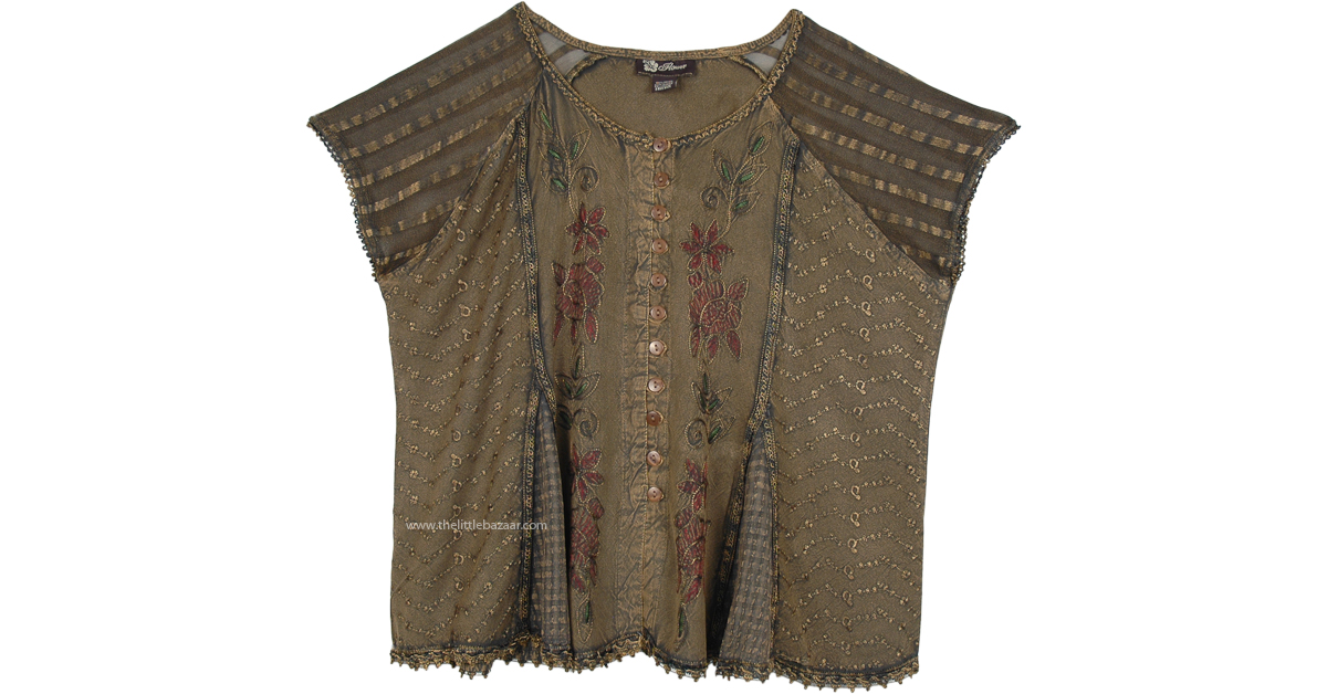 Millbrook Medieval Style Short Top with Embroidery | Tunic-Shirt ...