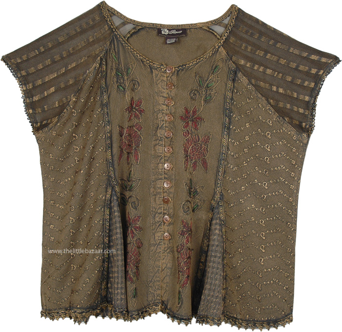 Millbrook Medieval Style Short Top with Embroidery | Tunic-Shirt ...