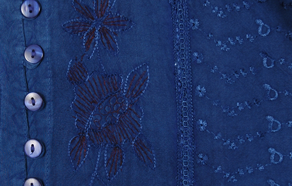 Decorous Fine Embroidery Blue Short Top