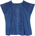 Decorous Fine Embroidery Blue Short Top