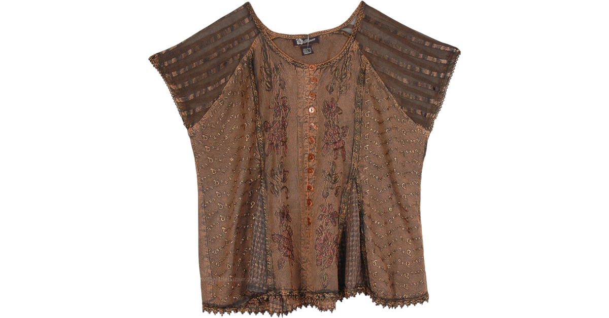 Gaelic Look Copper Brown Top TunicShirt Brown Patchwork
