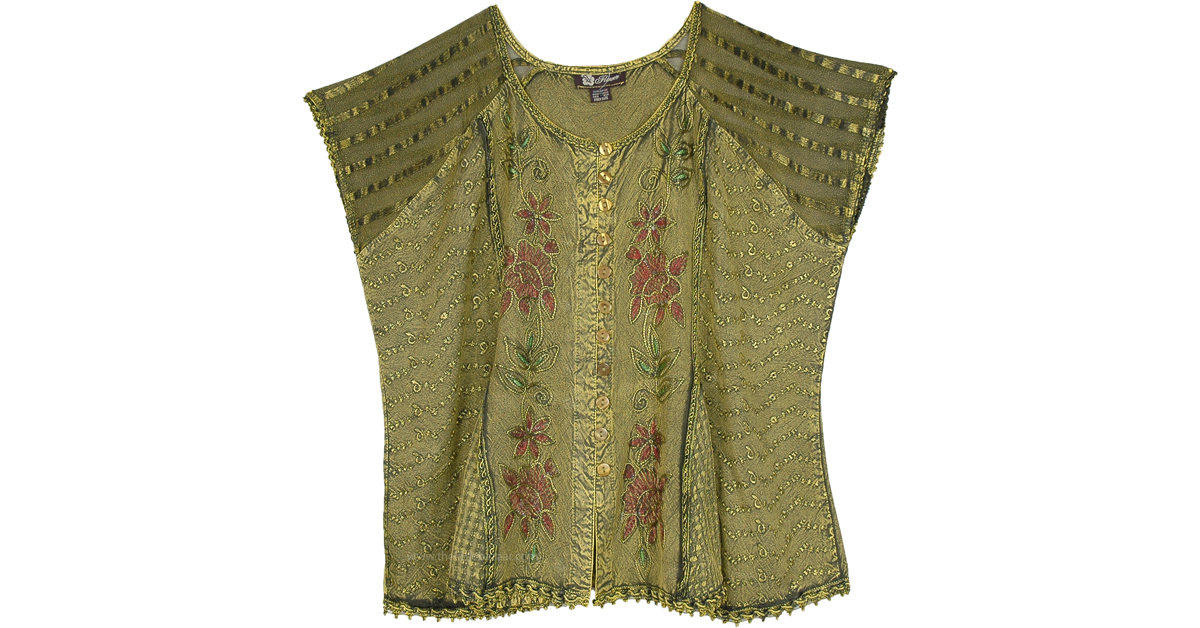 Shadow Green Floral Medieval Top | Tunic-Shirt | Green | Patchwork ...