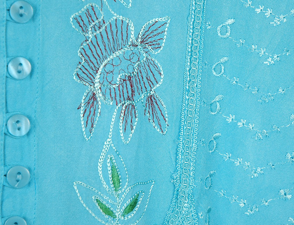Sky Blue Medieval Style Short Top with Embroidery