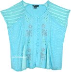 Sky Blue Medieval Style Short Top with Embroidery