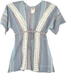 Cotton Voile Beach Short Kaftan Top with Tie-Up Waist