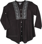Black Shirt Style Tunic with Cross Stitch Embroidery in L/XL
