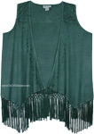 Forest Green Western Rodeo Vest with Embroidery and Fringes