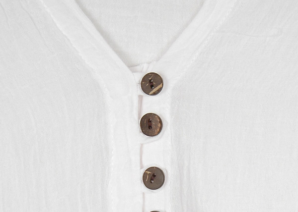 Semi Sheer Pure White Cotton Tunic Top with Buttons