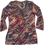 Large Fit Tunic Top in Colorful Bold Wavy Stripes [5088]