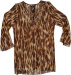 Cheetah Print Tunic Top with Long Sleeves and Beadwork [5089]