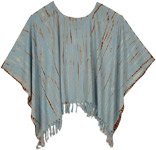 Light Blue Short Poncho with Feathered Tassels [5167]