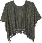 Green Short Poncho with Feathered Tassels [5168]