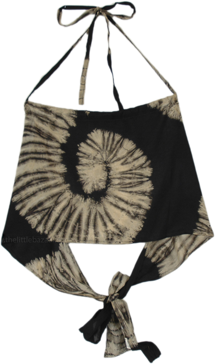 Black and White Tie Dye Swirl Halter Crop Top