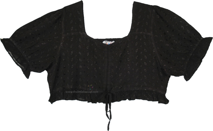 Nocturnal Black Crop Top Boho Blouse