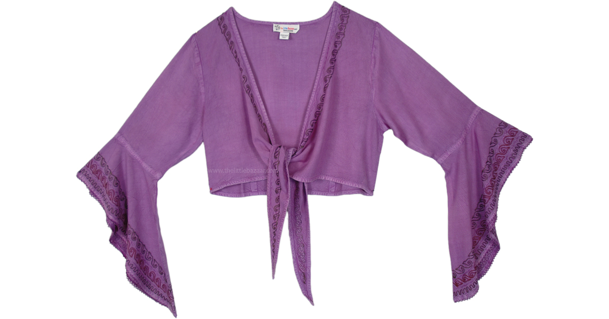 Purplexity Boho Butterfly Tie Top | Tunic-Shirt | Purple | Embroidered ...