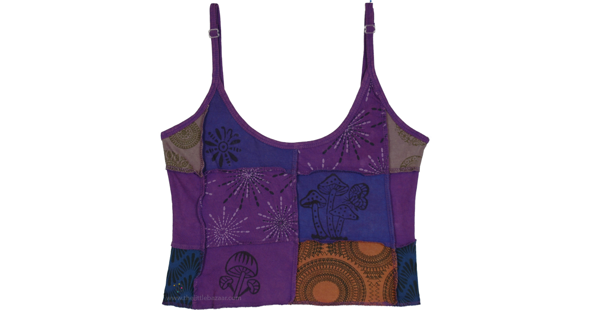 Creative Purple Patchwork Hippie Cami Tank | Tunic-Shirt | Purple