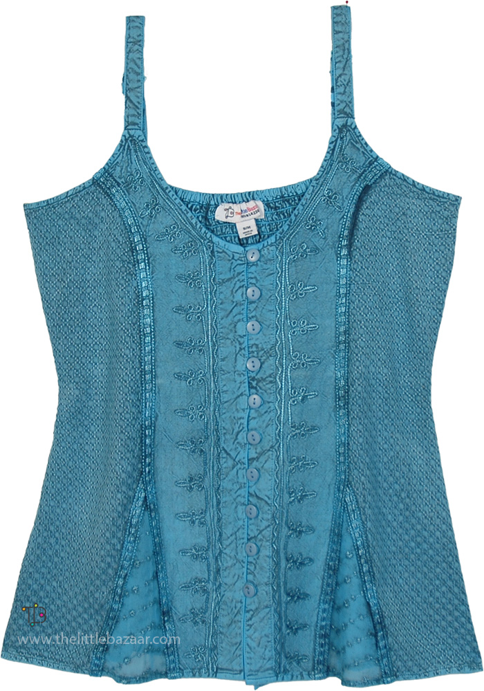 Turquoise Whisper Embroidered Bohemian Tank Top