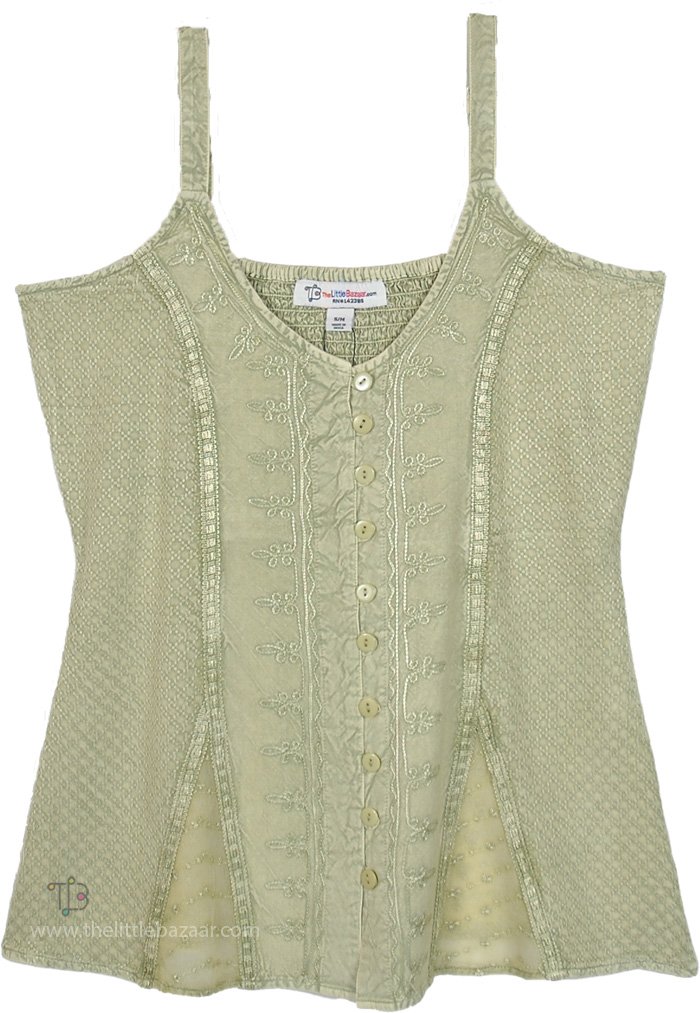 Sea Green Embroidered Summer Tank Top