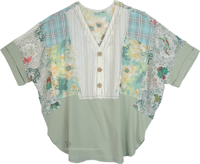 Sage Garden Collage Patchwork Knit Cotton Tunic