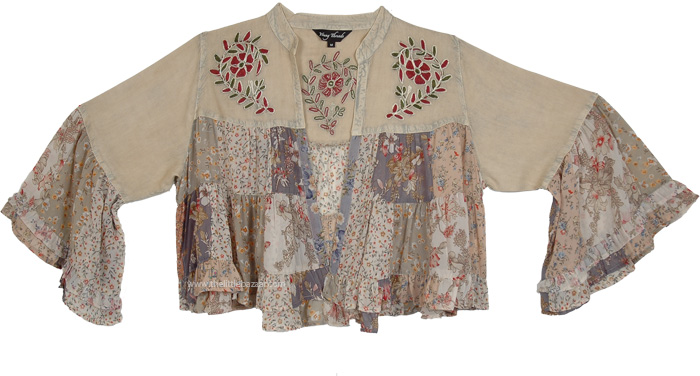 Latte Boho Chic Patchwork Short Kimono Shrug