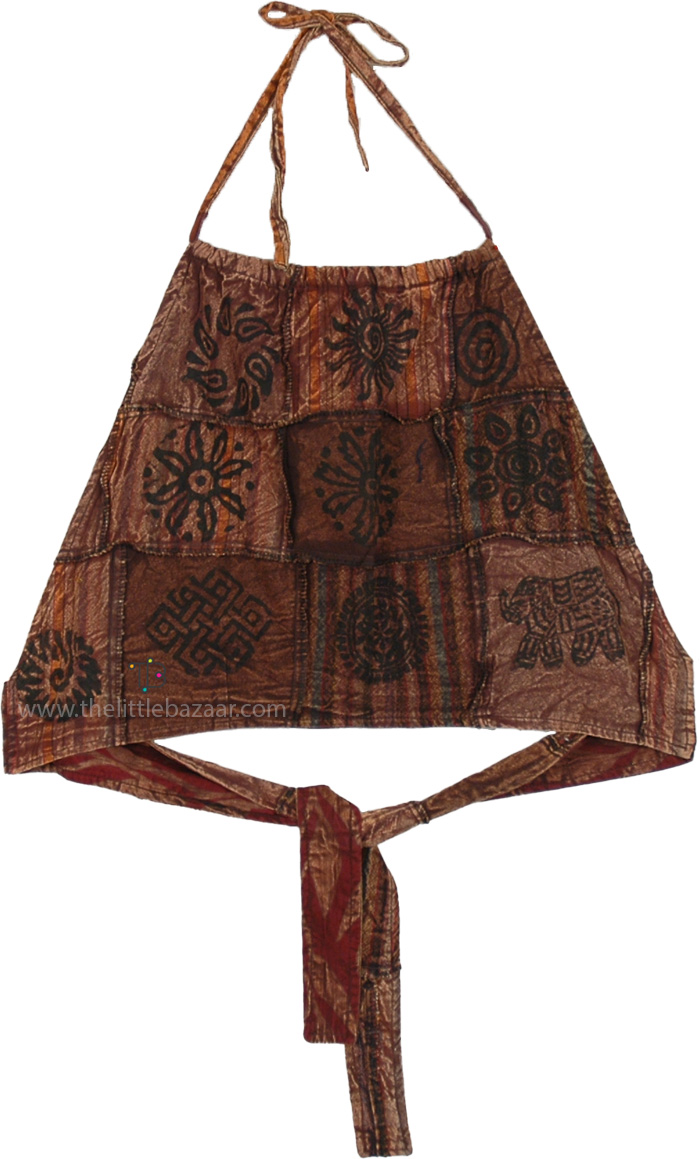Rustic Earth Tone Halter Patchwork Crop Top