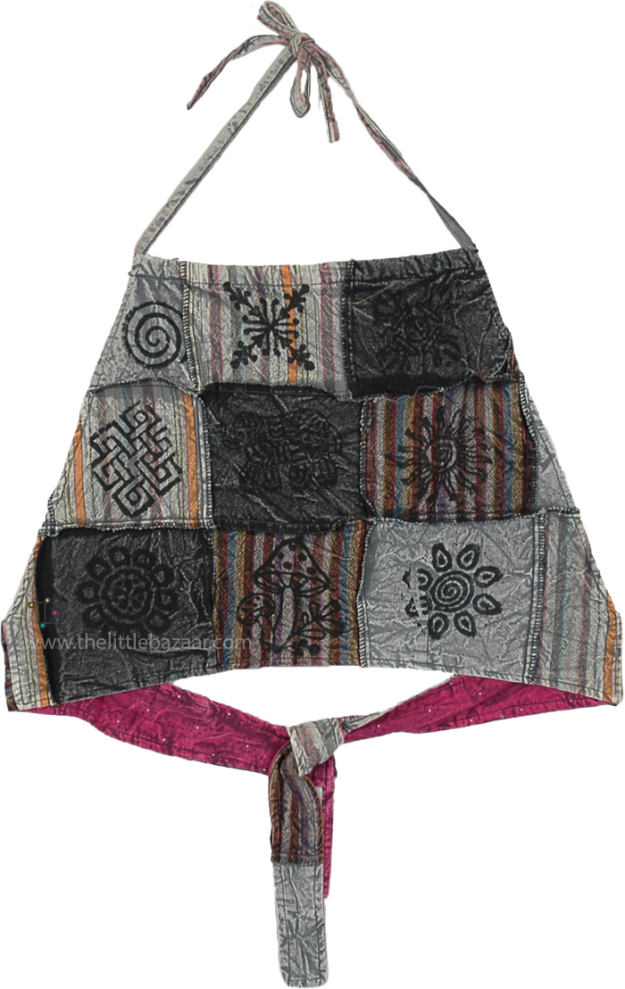 Halter Patchwork Crop Top in Smoky Charcoal