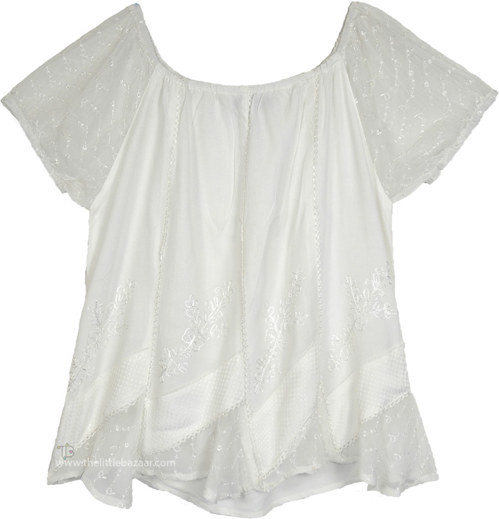 Snowy Serenity Eyelet Peasant Tunic Shirt