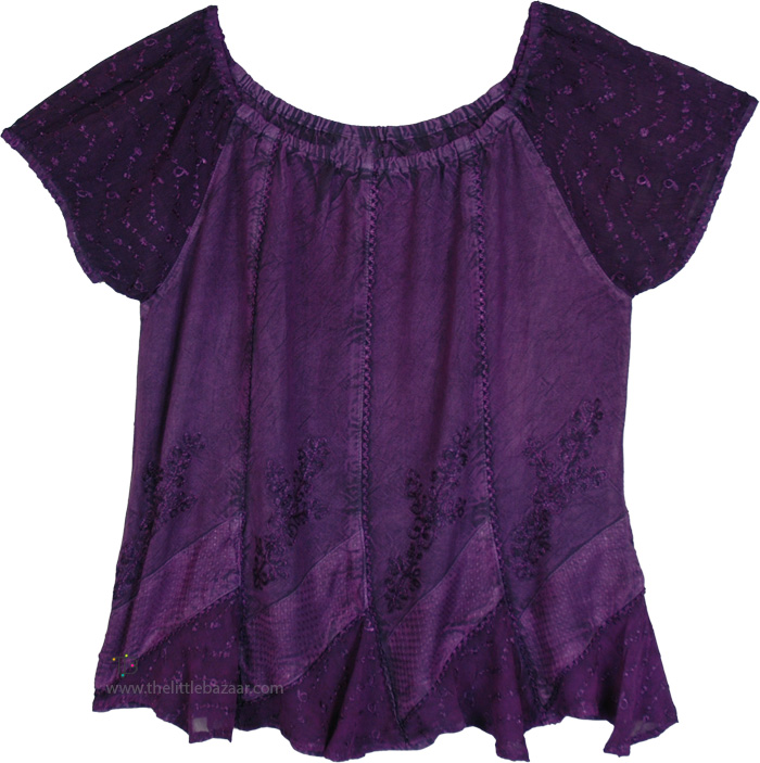 Deep Amethyst Eyelet Peasant Womens Blouse