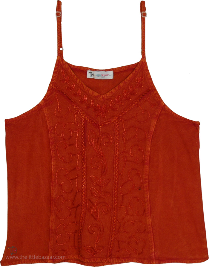 Vintage Cognac Embroidered Camisole Top