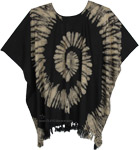 Black Cream Tie Dye Boho Poncho Tunic Top